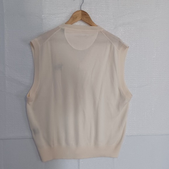 Ben Hogan Men's Large Merino Wool Cream V-neck Sweater Vest Bulldog Golf Italy - Picture 2 of 10